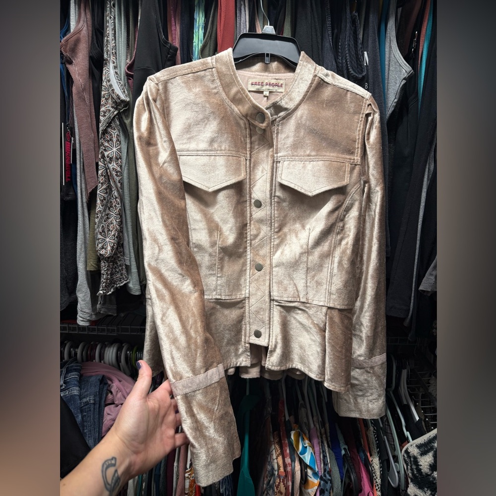 Free People Ballet Racer Jacket in a champagne color sz large BNWOT